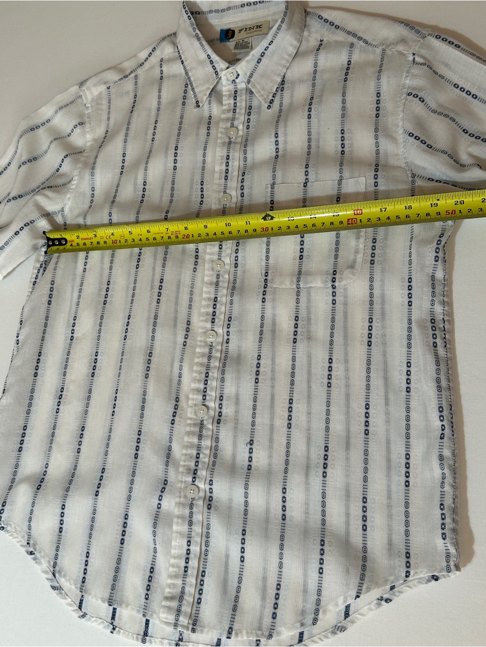 FINK - Men's Short Sleeve Button-Up Shirt in White with Navy Stripes - Picture 4 of 8